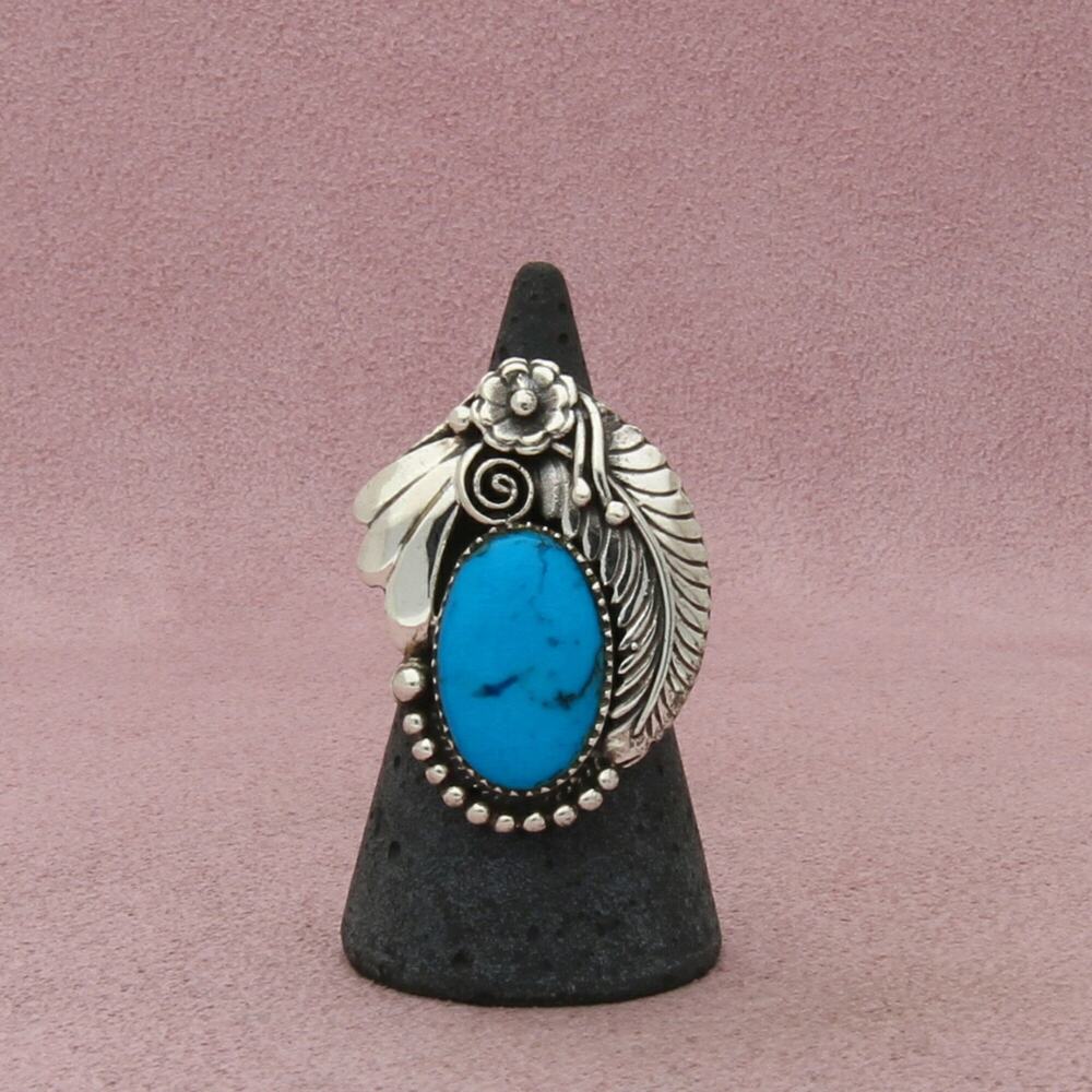 navajo sterling silver vintage turquoise feather ring size 6.5